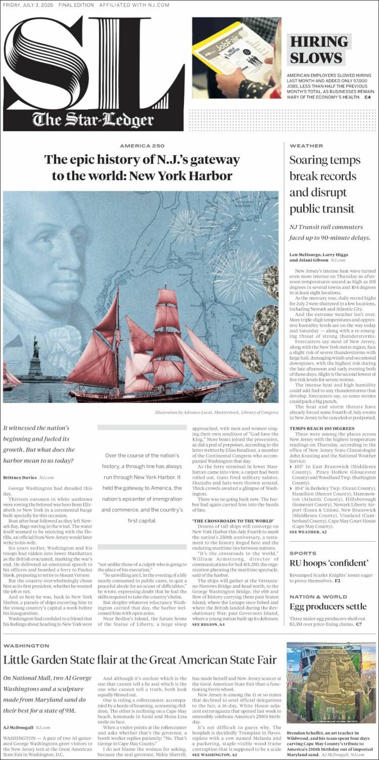 Portada de Star-Ledger (USA)