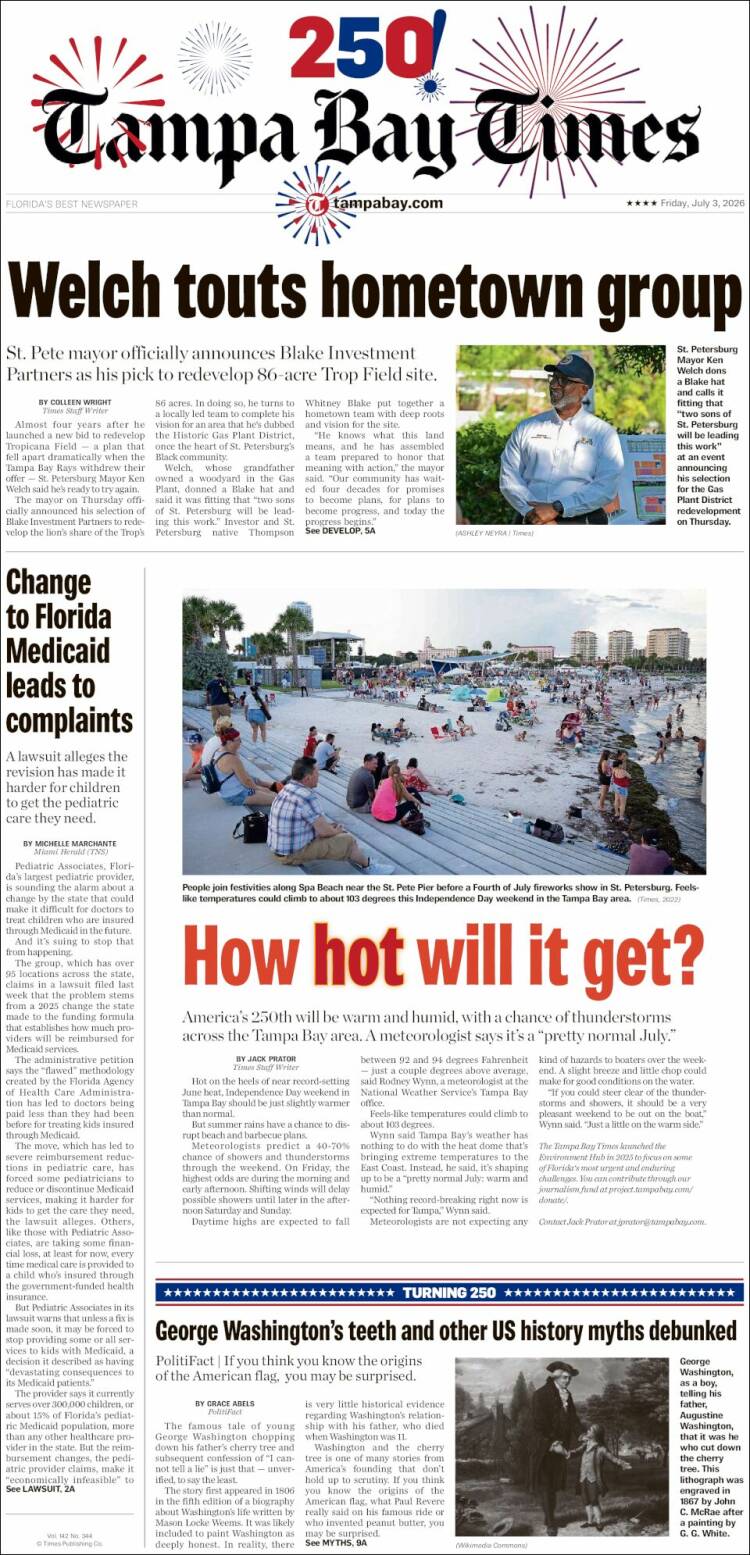 Portada de Tampa Bay Times (USA)