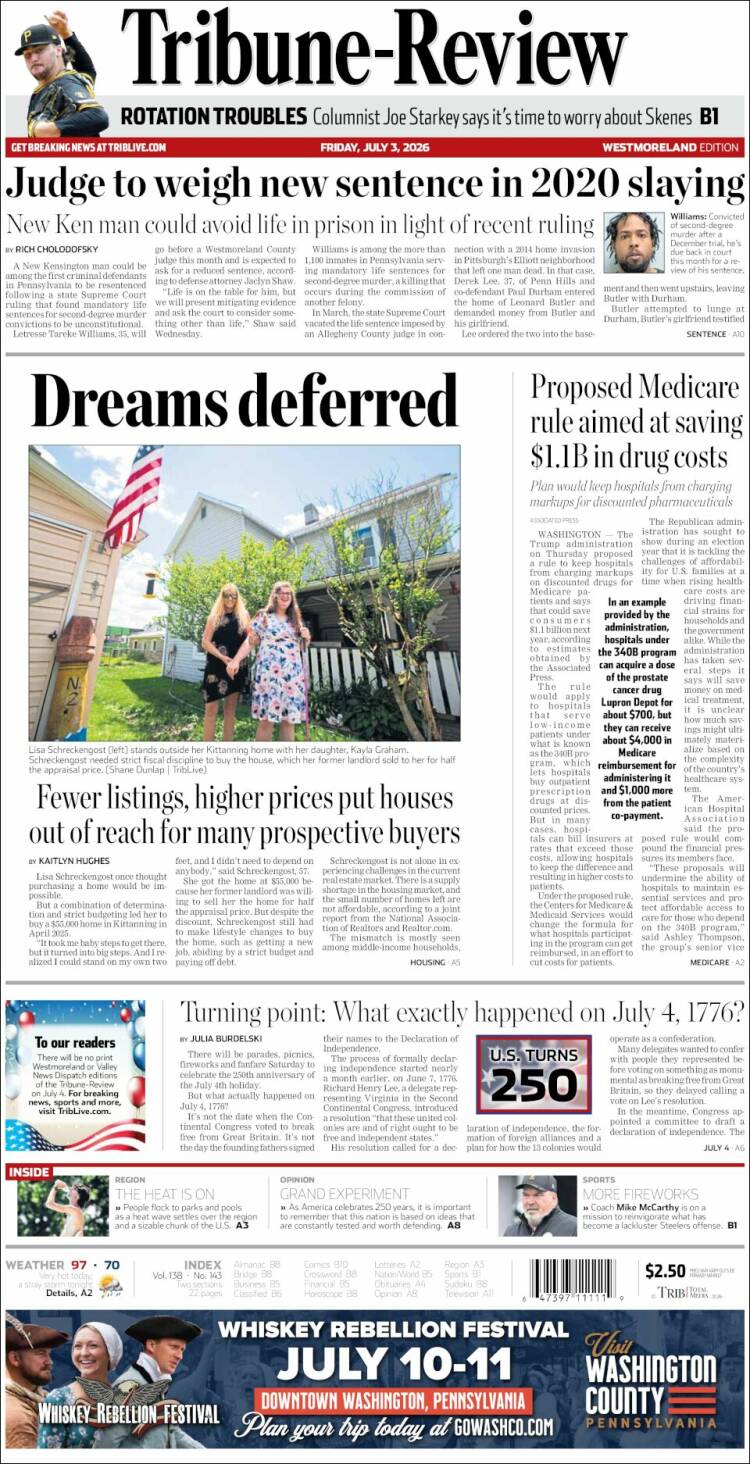 Portada de Tribune-Review (USA)