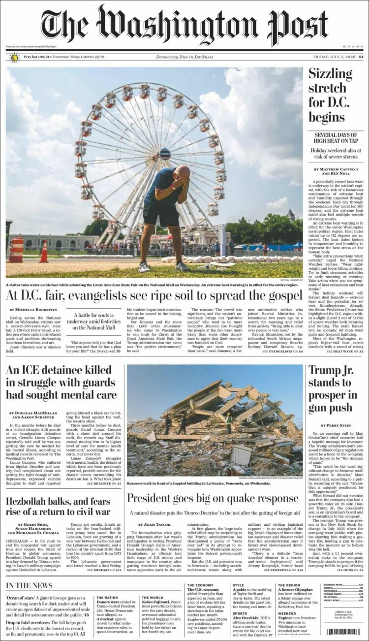 Portada de The Washington Post (USA)