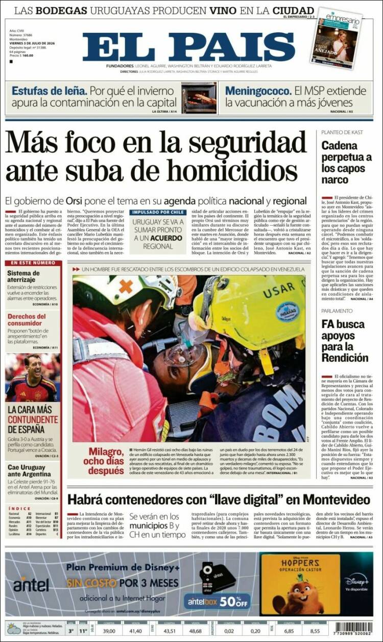 Portada de El País (Uruguay)