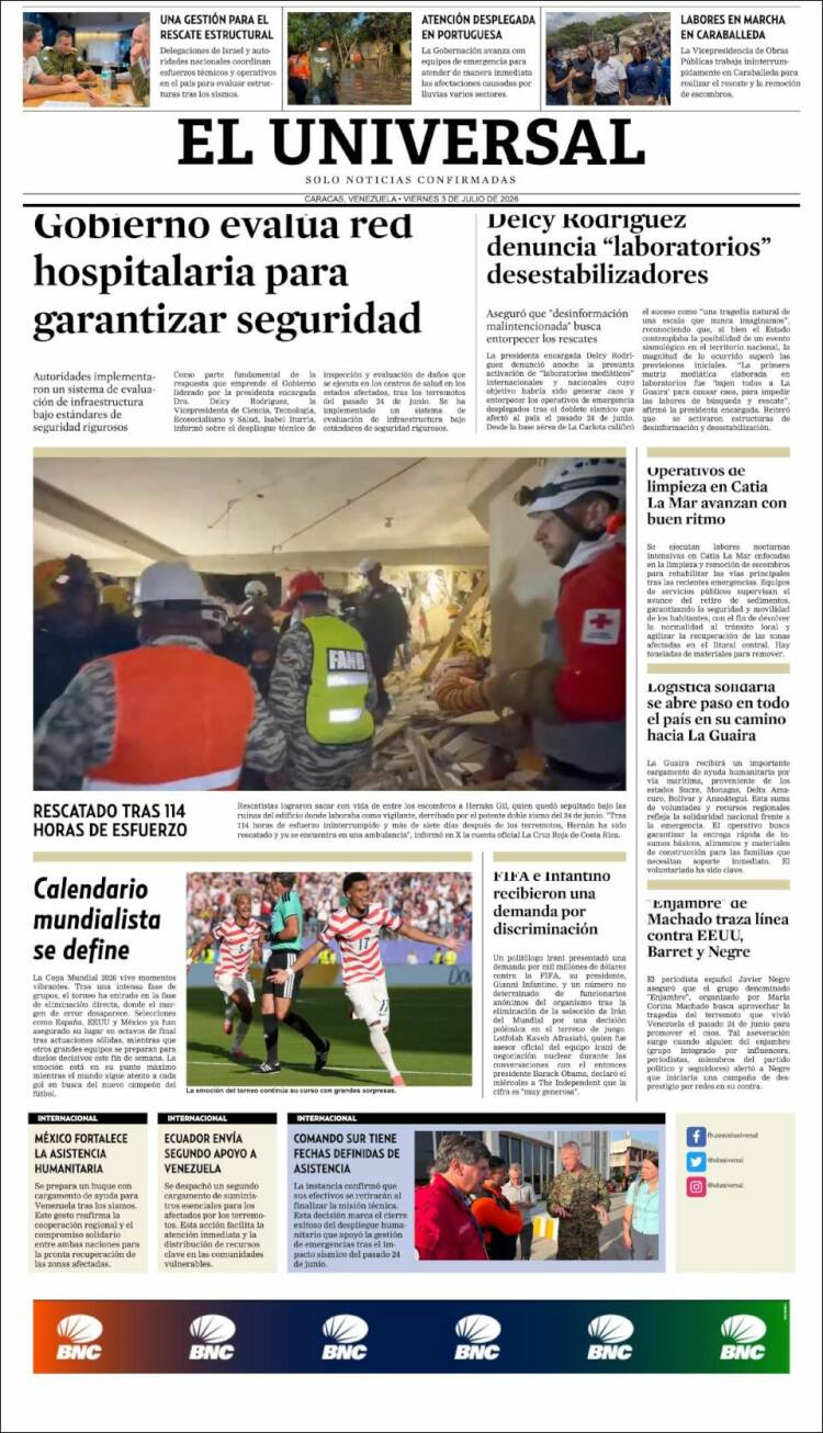 Portada de Universal (Venezuela)