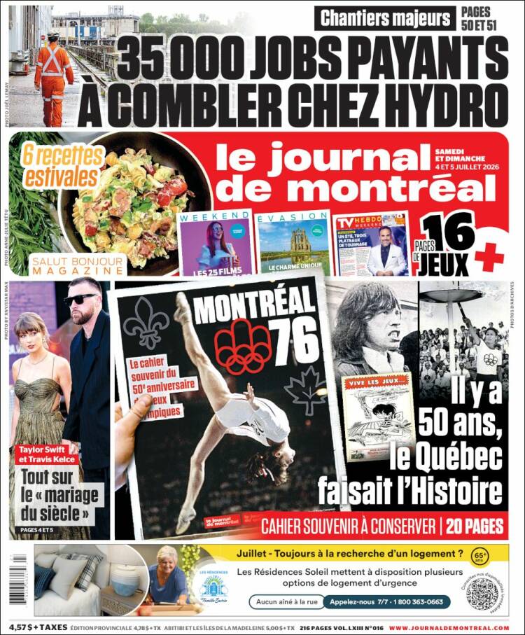 Portada de Le Journal de Montréal (Canada)