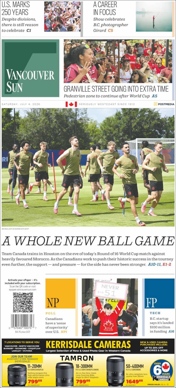 Portada de The Vancouver Sun (Canad&aacute;)