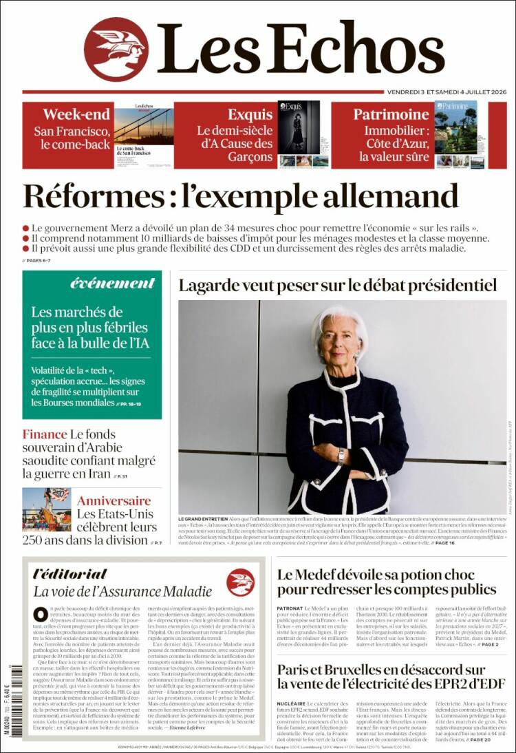 Portada de Les Echos (France)