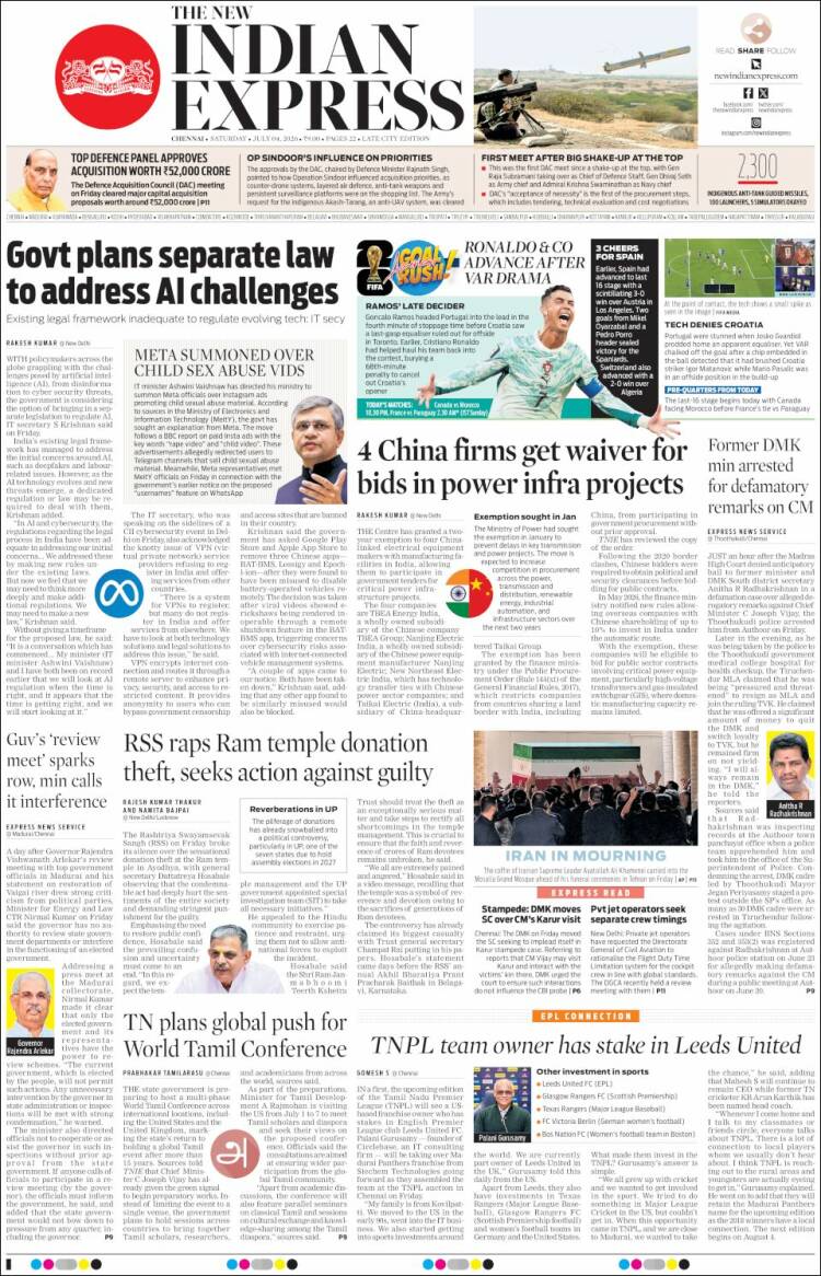 Portada de New Indian Express (India)