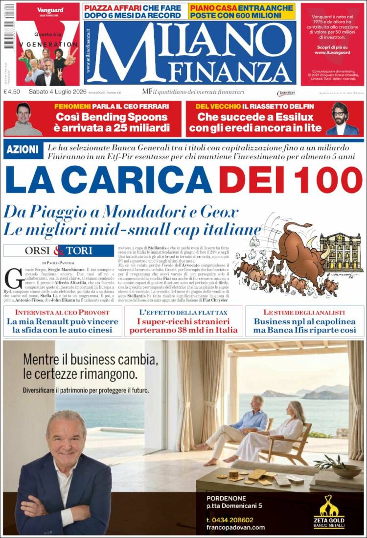 Portada de Milano Finanza (Italia)