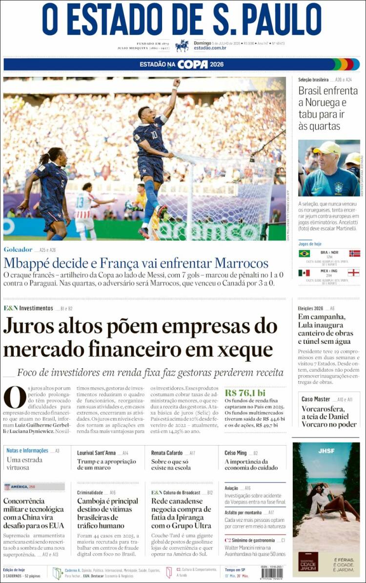 Portada de O Estado de São Paulo (Brasil)