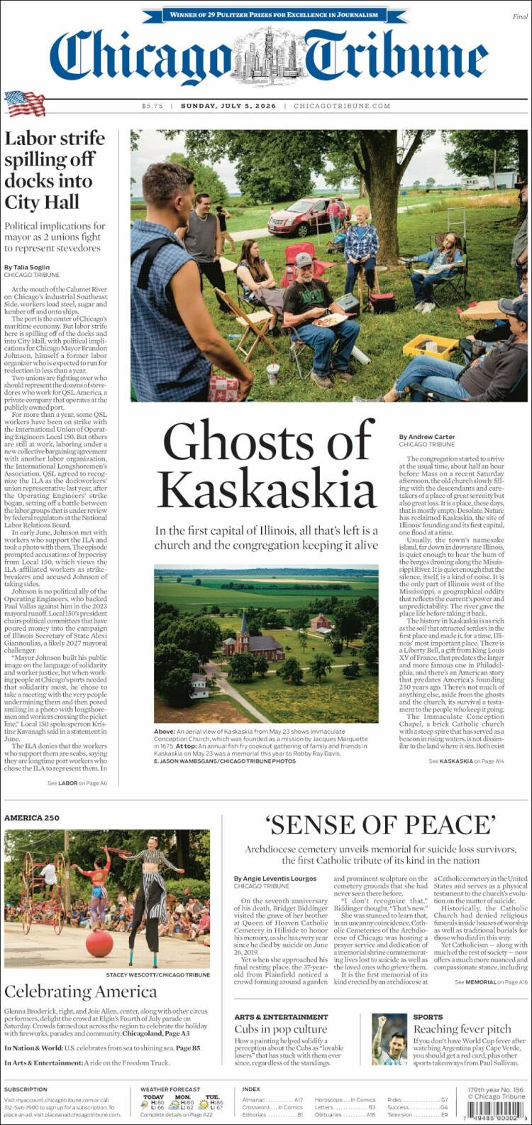 Portada de Chicago Tribune (USA)