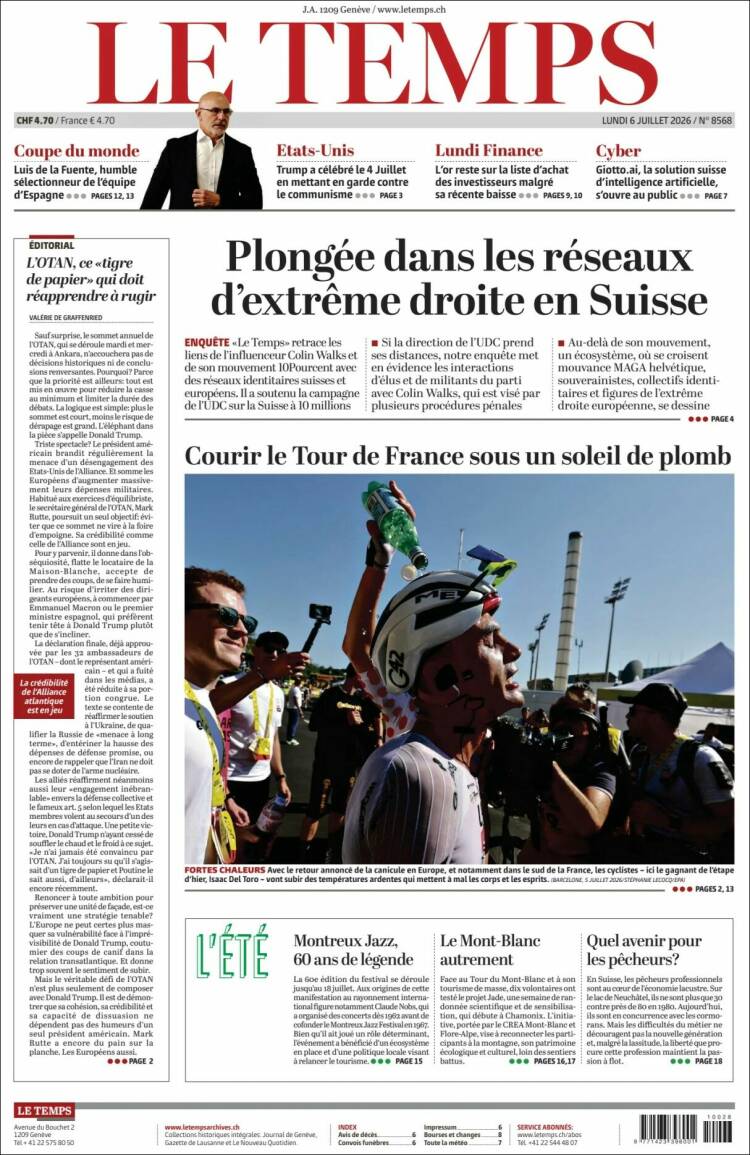 Portada de Le Matin (Suiza)