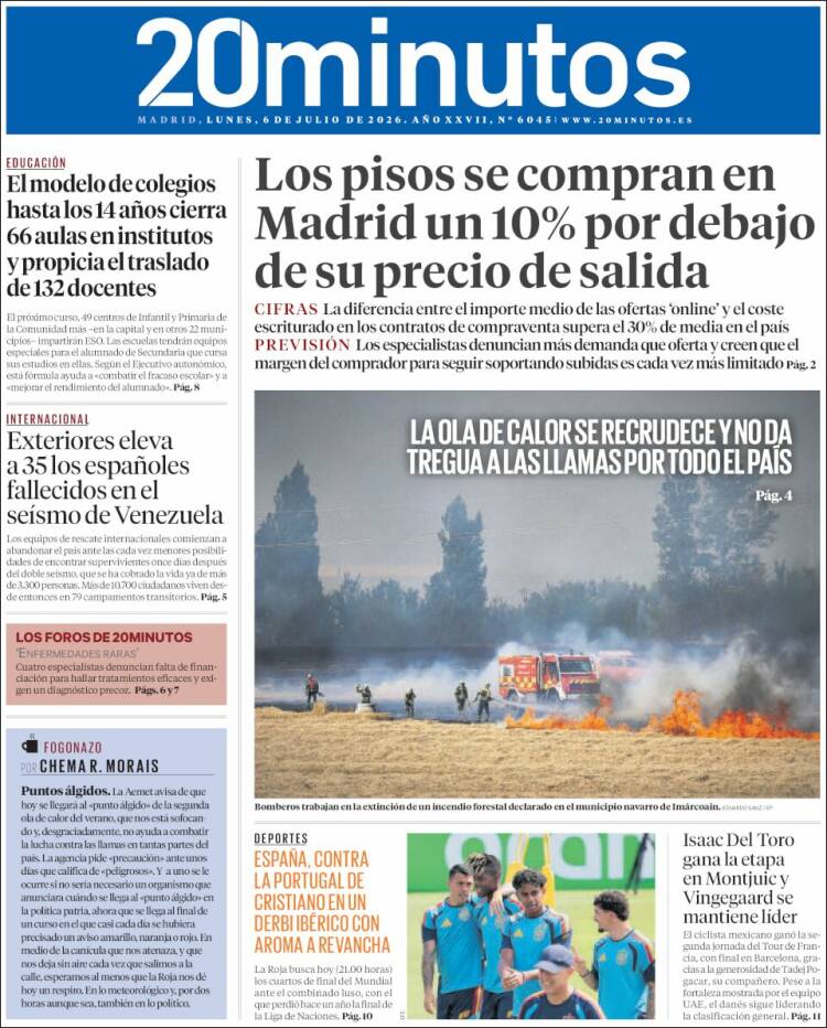 Portada de 20 Minutos - Madrid (Espa&ntilde;a)