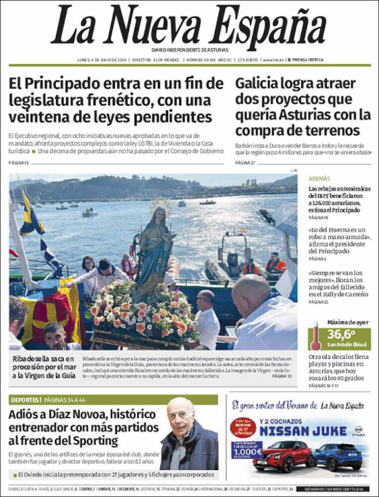 Portada de La Nueva España (Espa&ntilde;a)