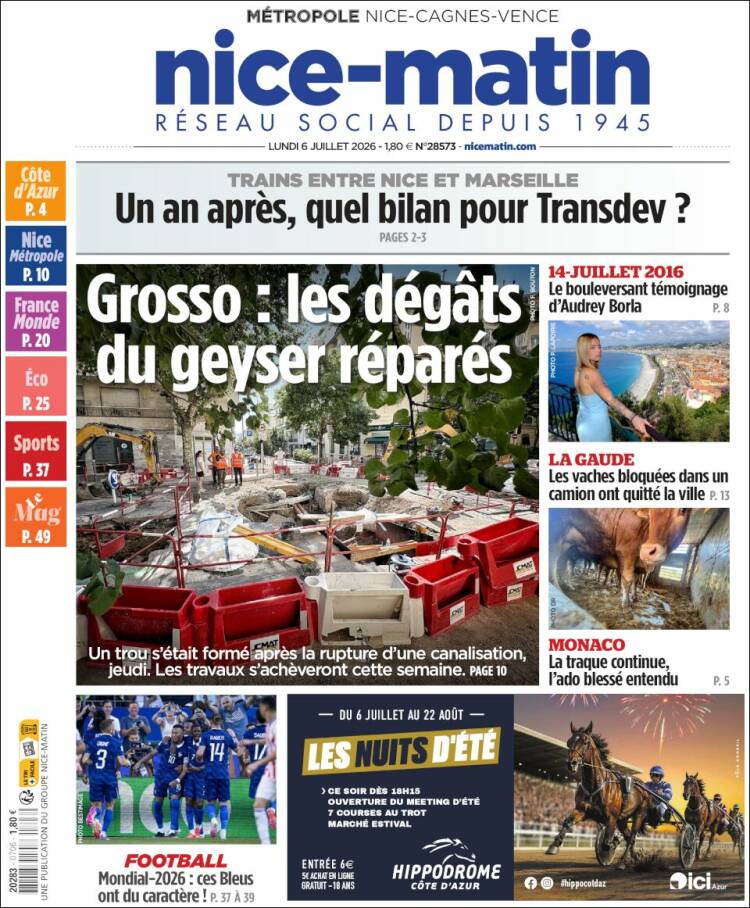 Portada de Nice-Matin (Francia)