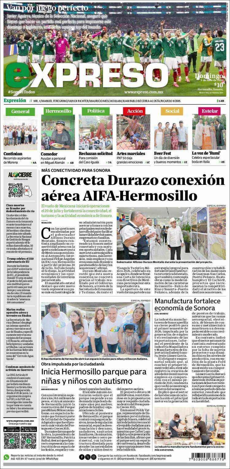 Portada de Expreso (M&eacute;xico)