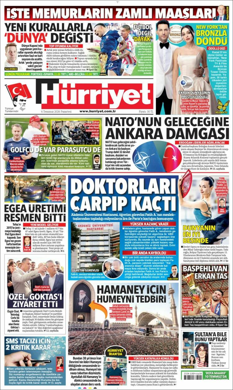 Portada de Hürriyet (Turqu&iacute;a)
