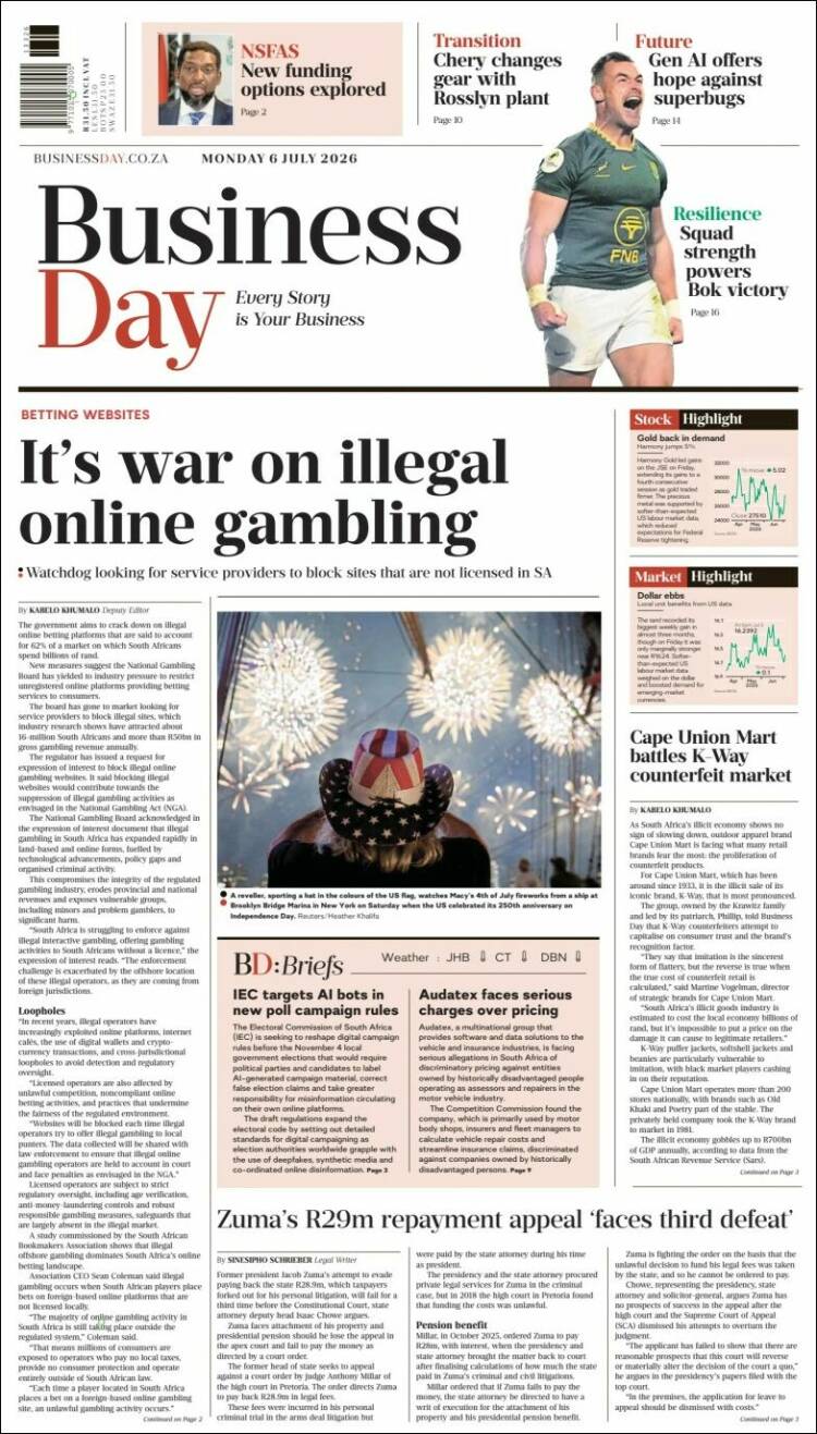 Portada de Business Day (South Africa)