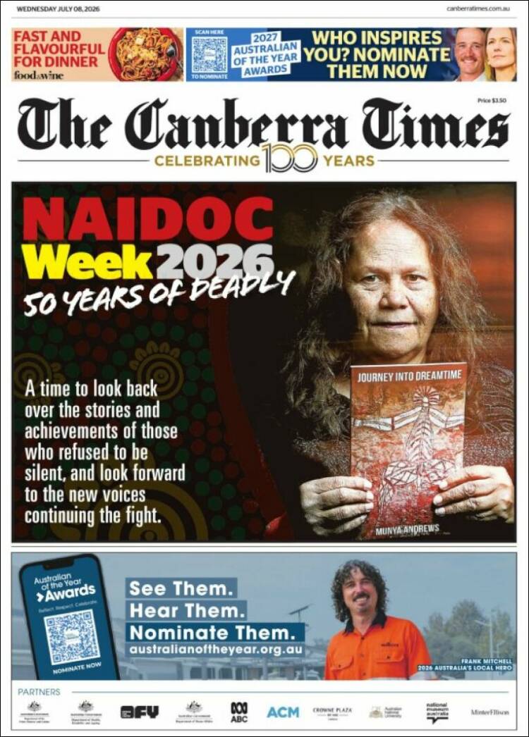 Portada de The Canberra Times (Australia)