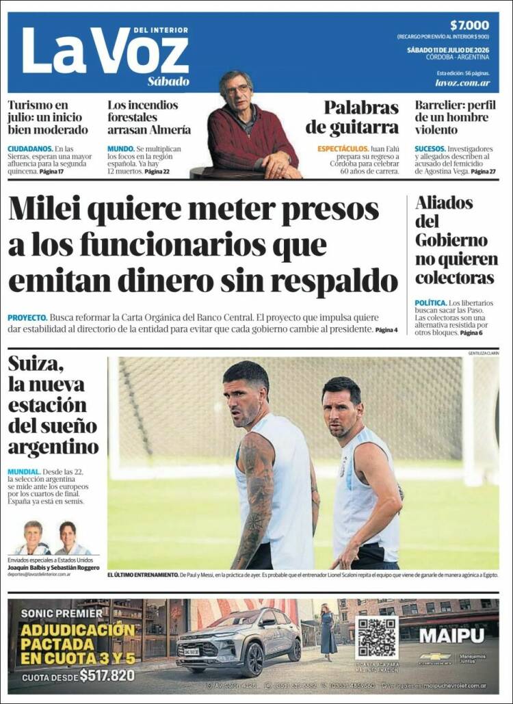 Portada de La Voz del Interior (Argentina)