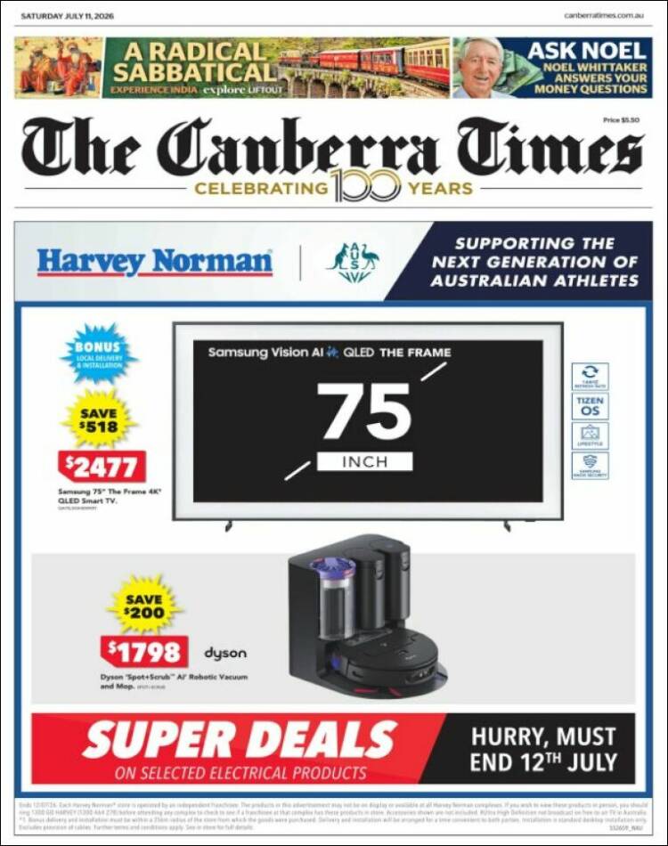 Portada de The Canberra Times (Australia)