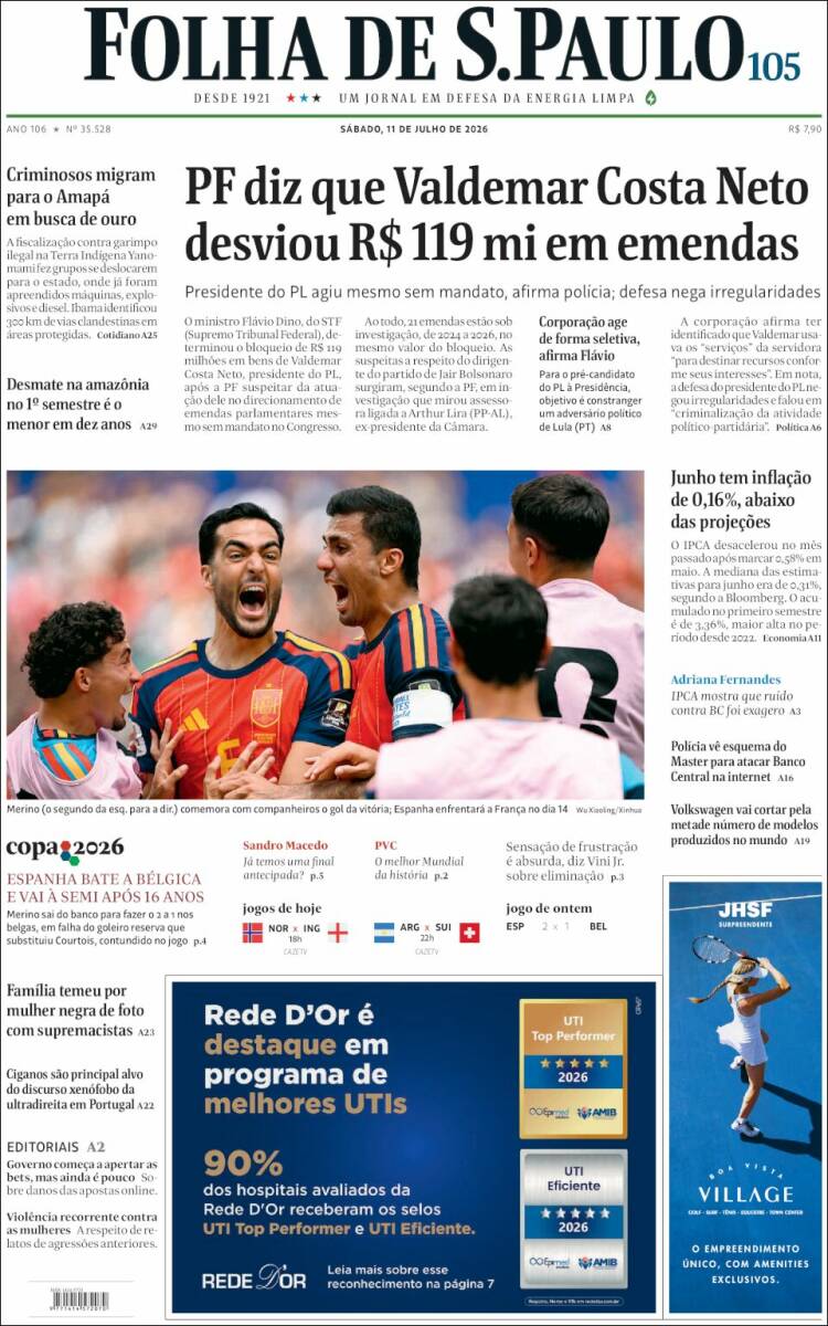 Portada de Folha de São Paulo (Brasil)