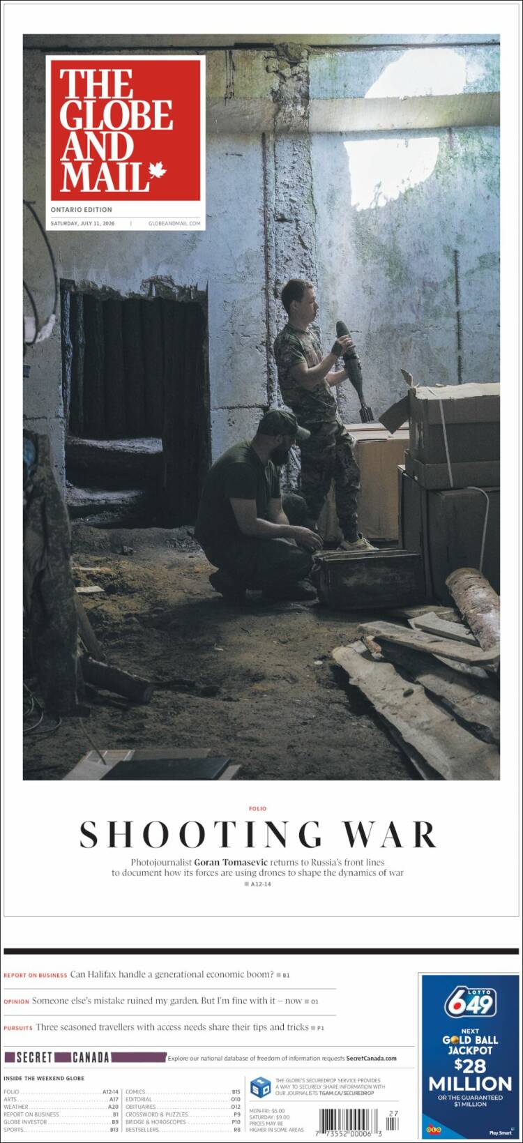 Portada de The Globe and Mail (Canad&aacute;)