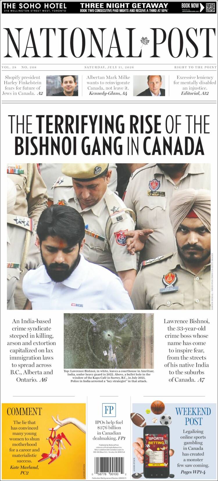 Portada de The National Post (Canada)