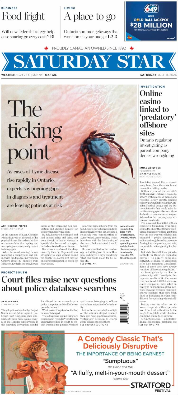Portada de The Toronto Star (Canad&aacute;)