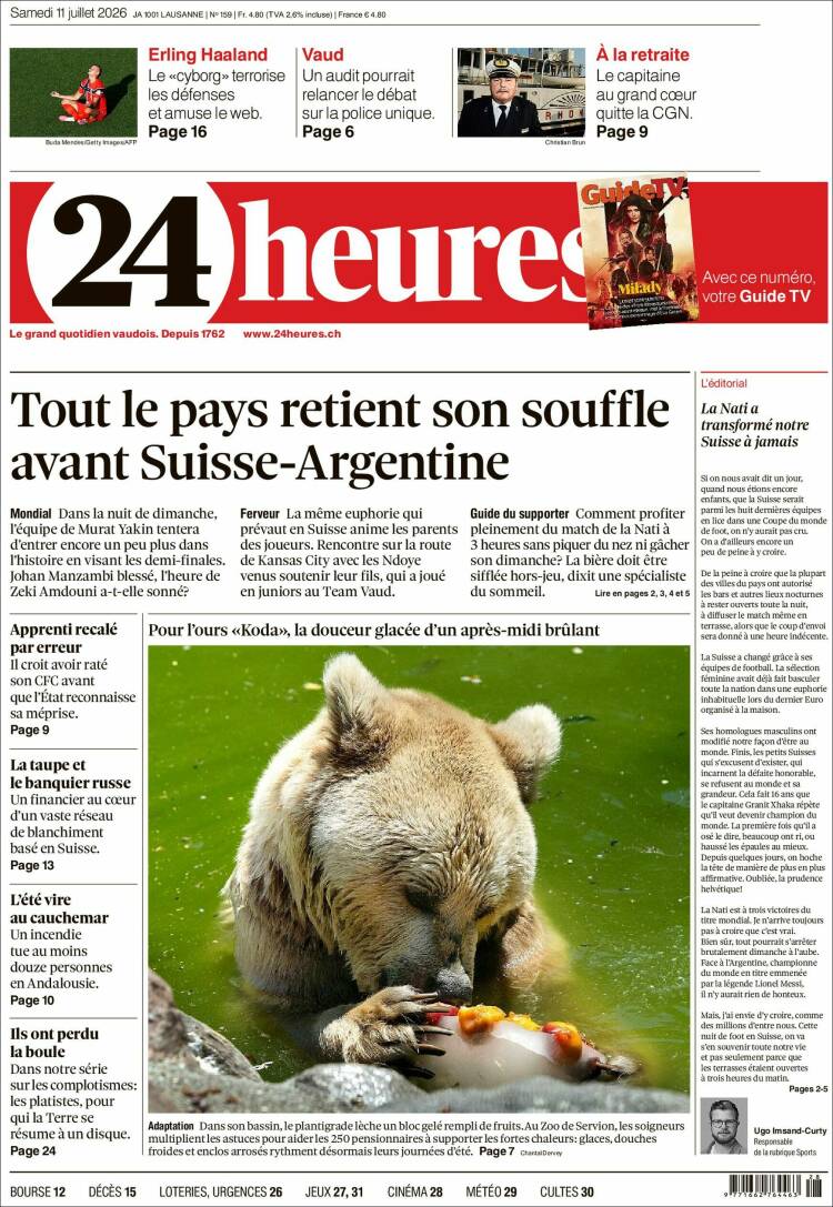 Portada de 24 Heures (Suiza)