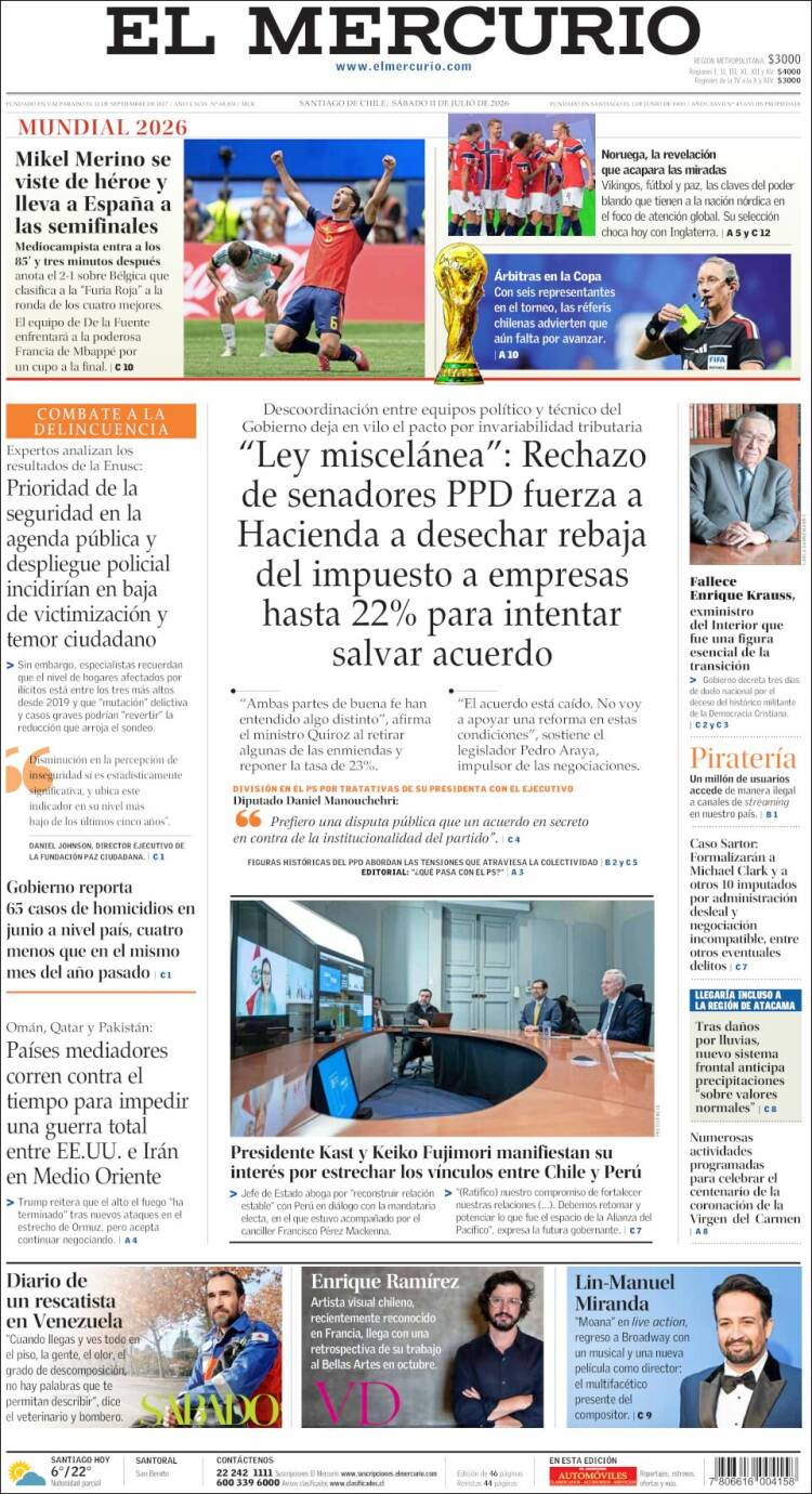 Portada de El Mercurio (Chile)