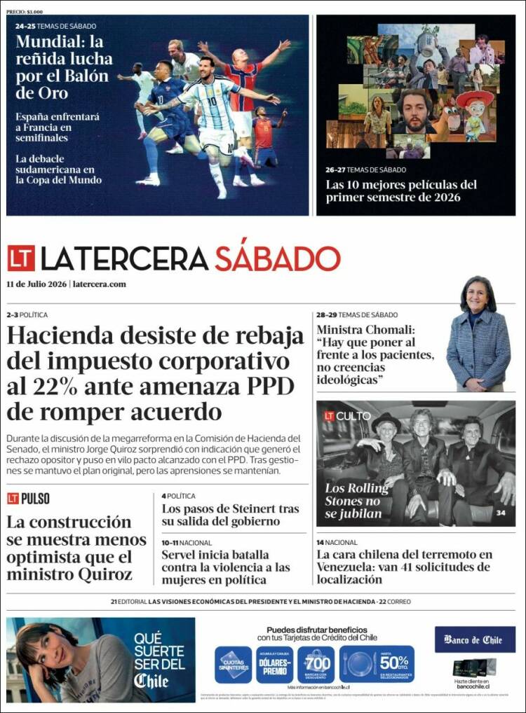 Portada de La Tercera (Chile)