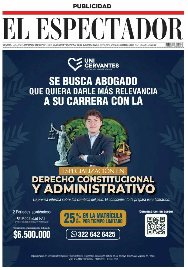 Portada de El Espectador (Colombia)