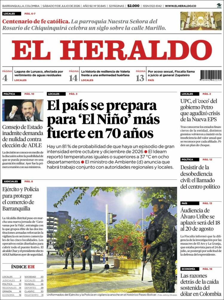 Portada de El Heraldo (Colombia)