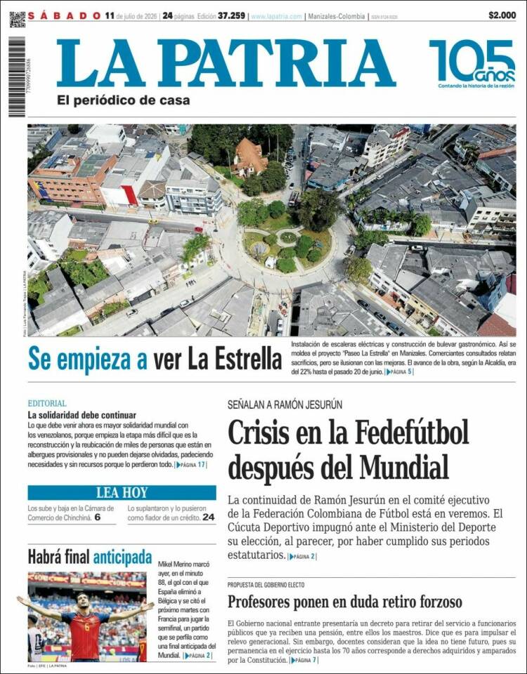 Portada de La Patria (Colombia)
