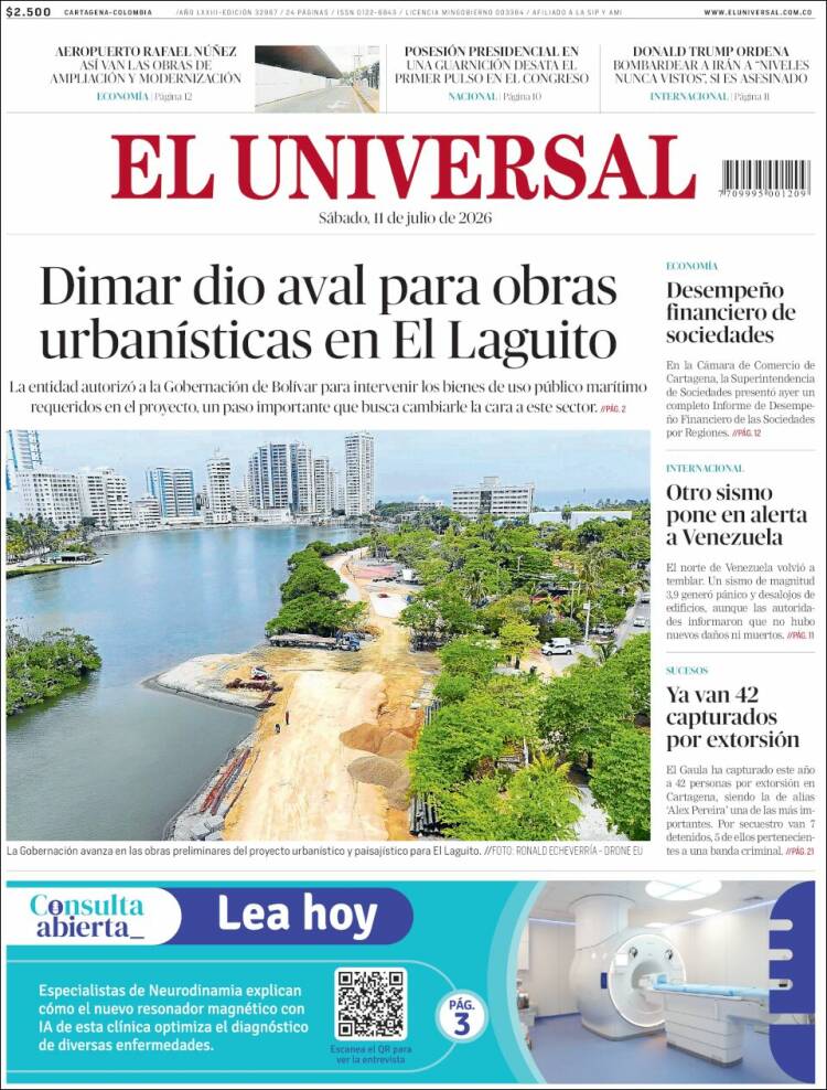 Portada de El Universal (Colombia)