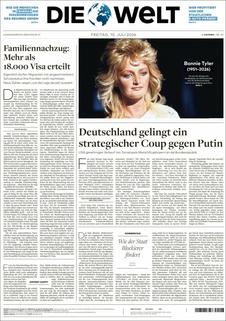 Portada de Die Welt (Alemania)