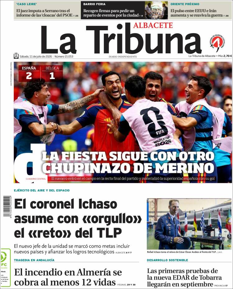 Portada de La Tribuna de Albacete (Espa&ntilde;a)