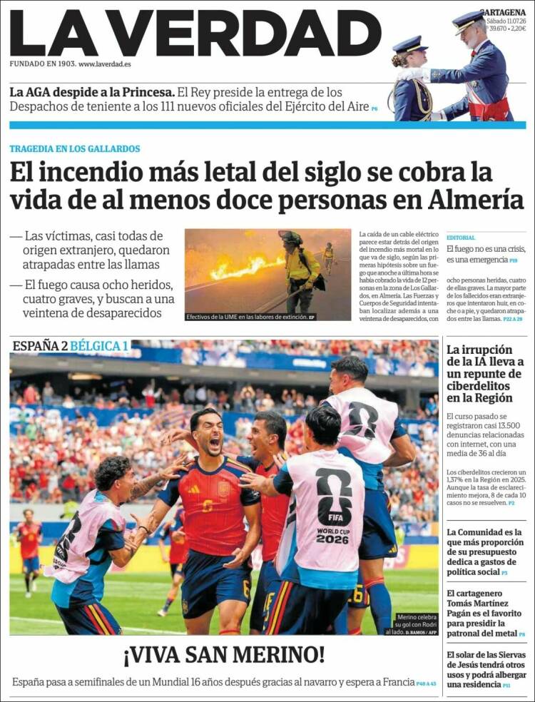 Portada de La Verdad de Cartagena (Espa&ntilde;a)