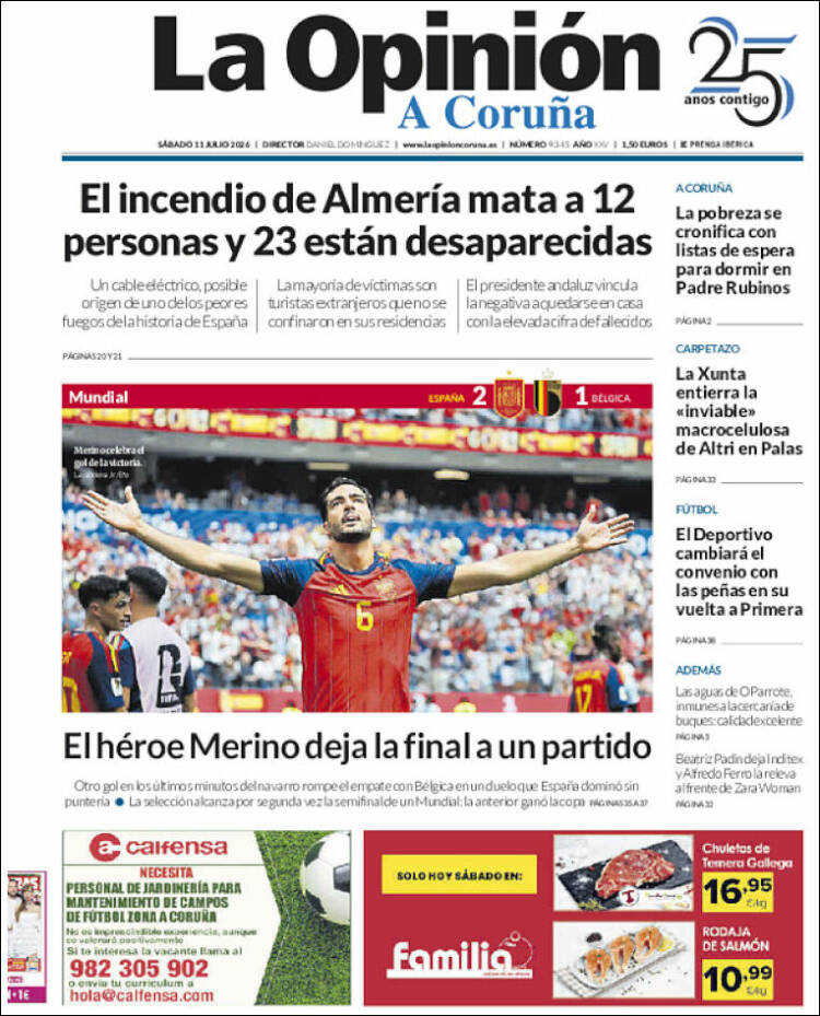Portada de La Opinión de A Coruña (Espa&ntilde;a)