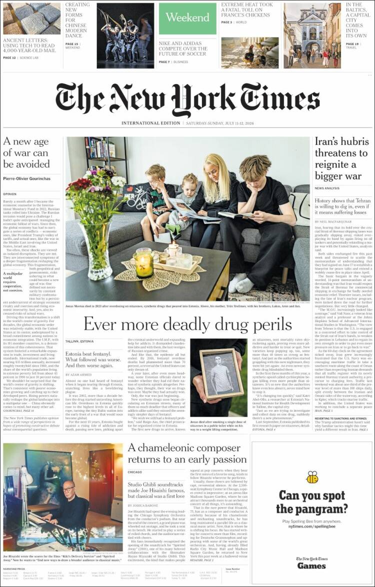 Portada de International New York Times (Europa)