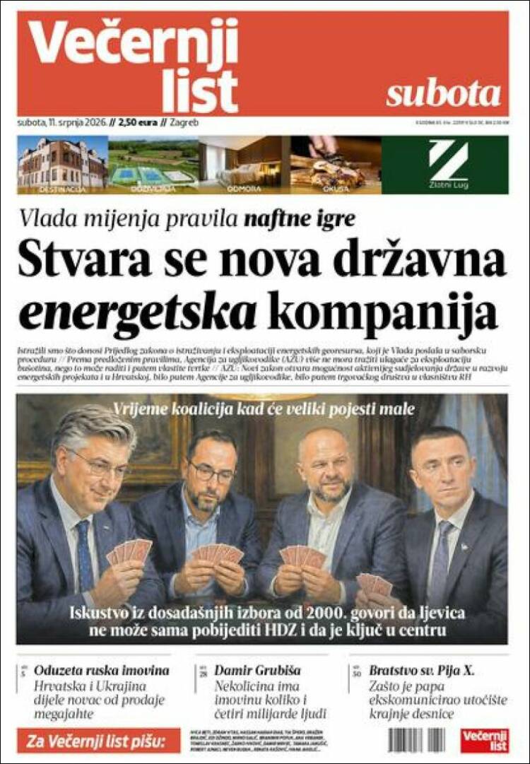 Portada de Večernji (Croacia)