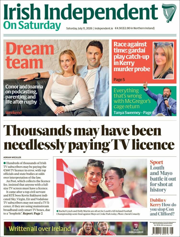 Portada de Irish Independent (Irlanda)