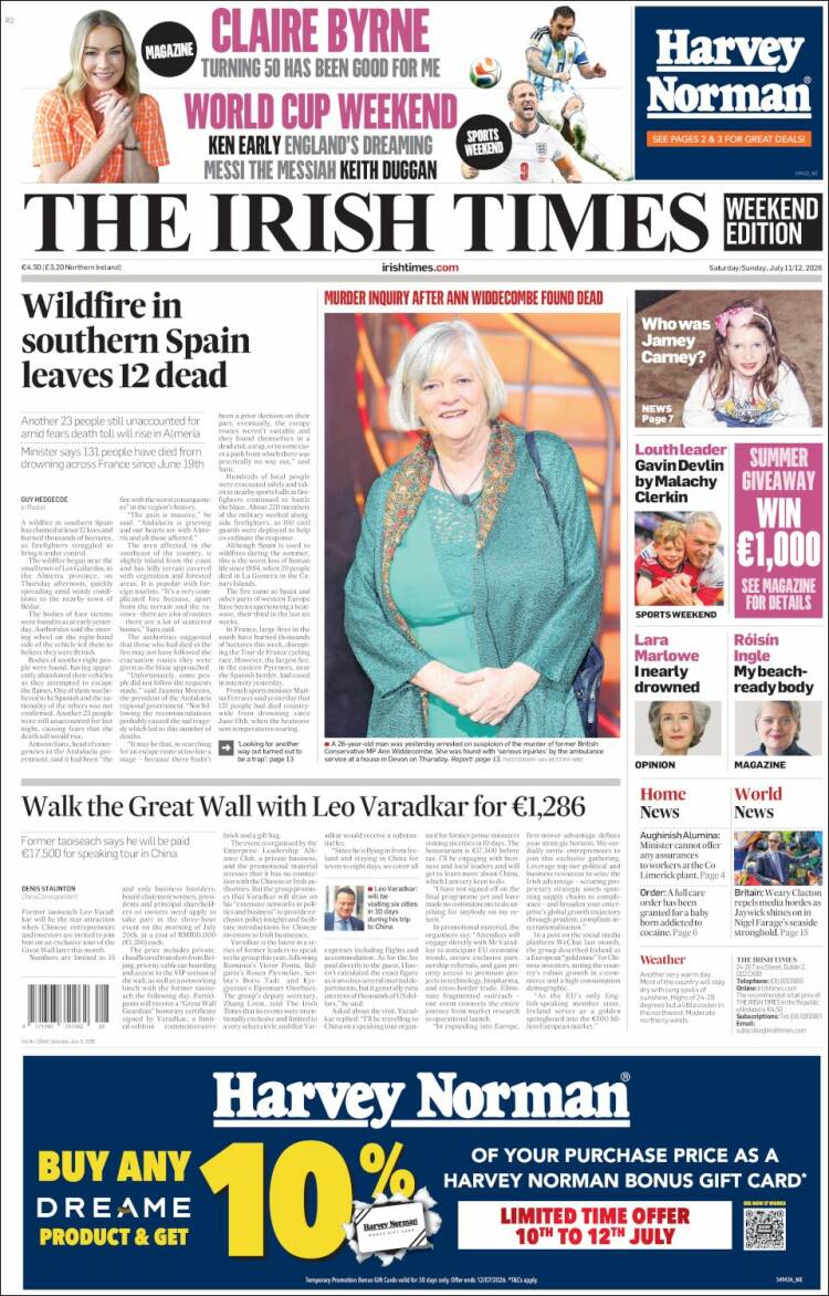 Portada de Irish Times (Irlanda)