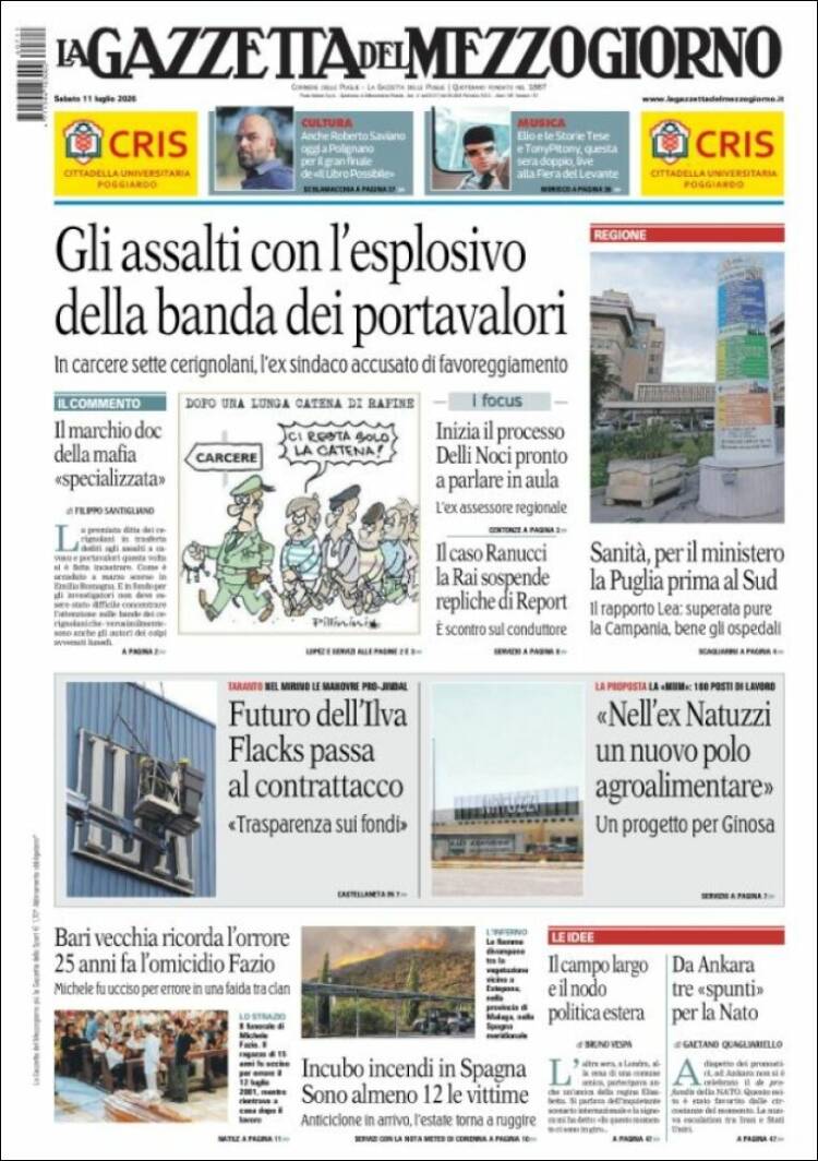 Portada de La Gazzetta del Mezzogiorno (Italia)