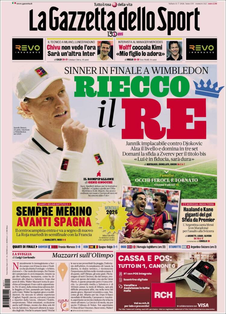 Portada de La Gazzetta dello Sport (Italia)