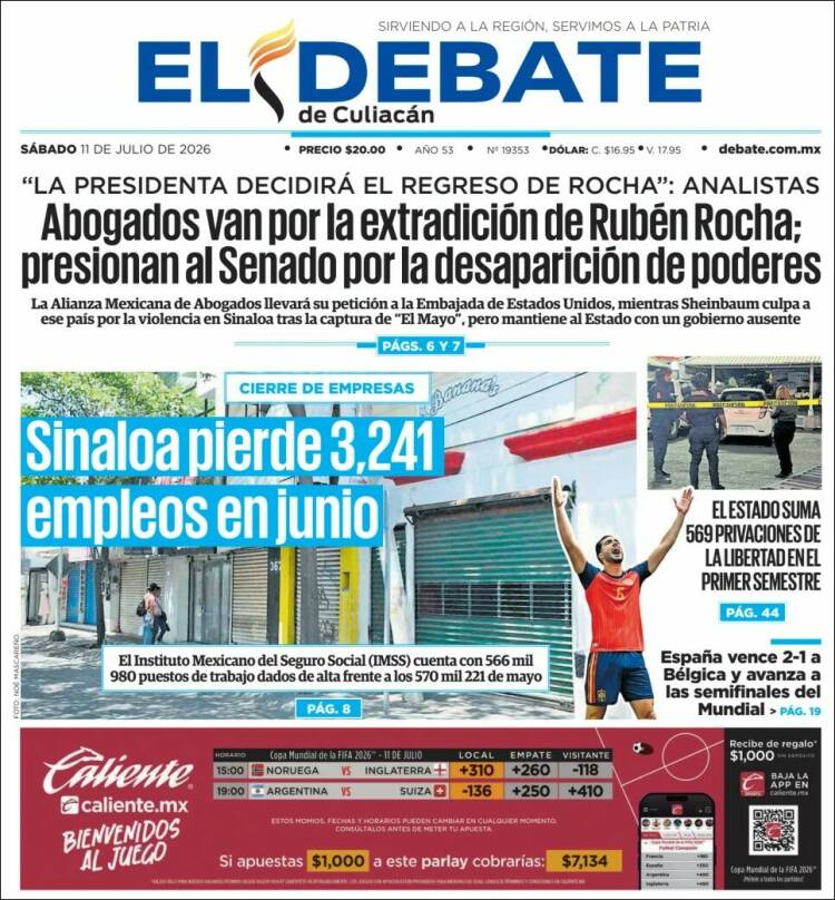 Portada de El Debate de Culiacán (M&eacute;xico)