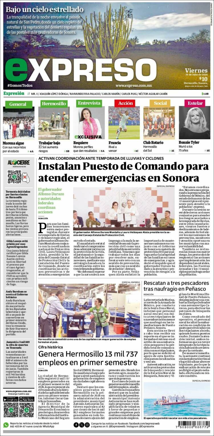 Portada de Expreso (M&eacute;xico)
