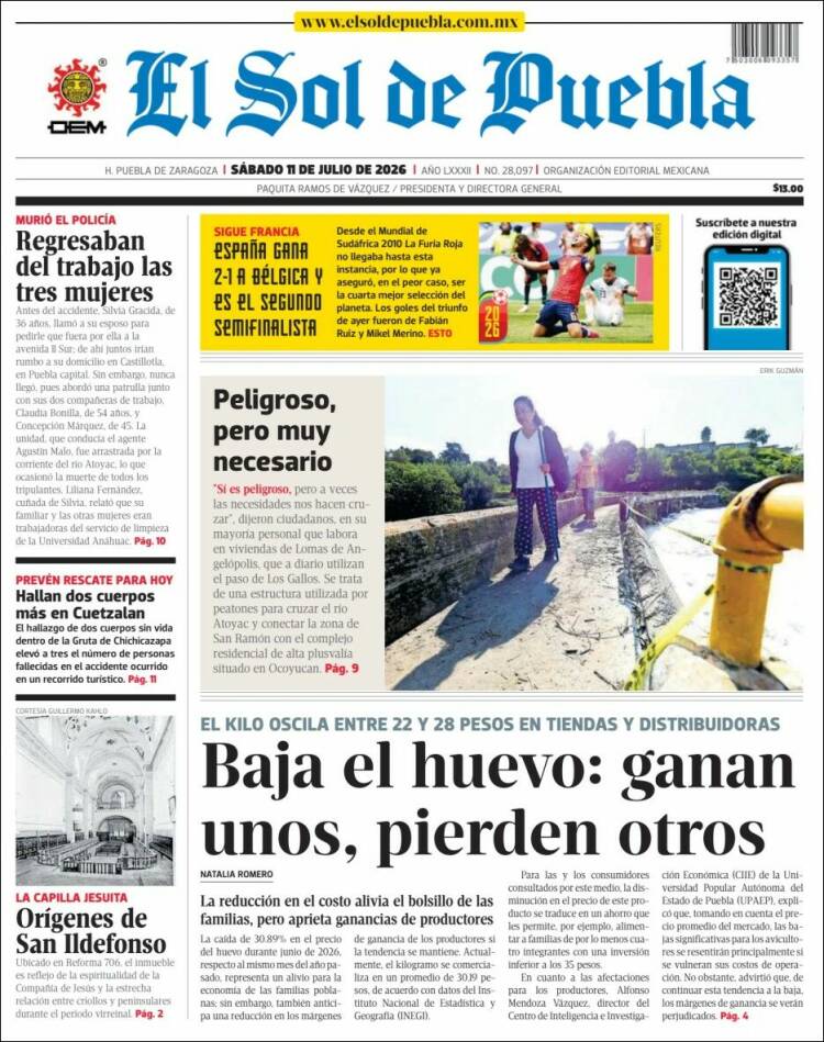 Portada de El Sol de Puebla (M&eacute;xico)