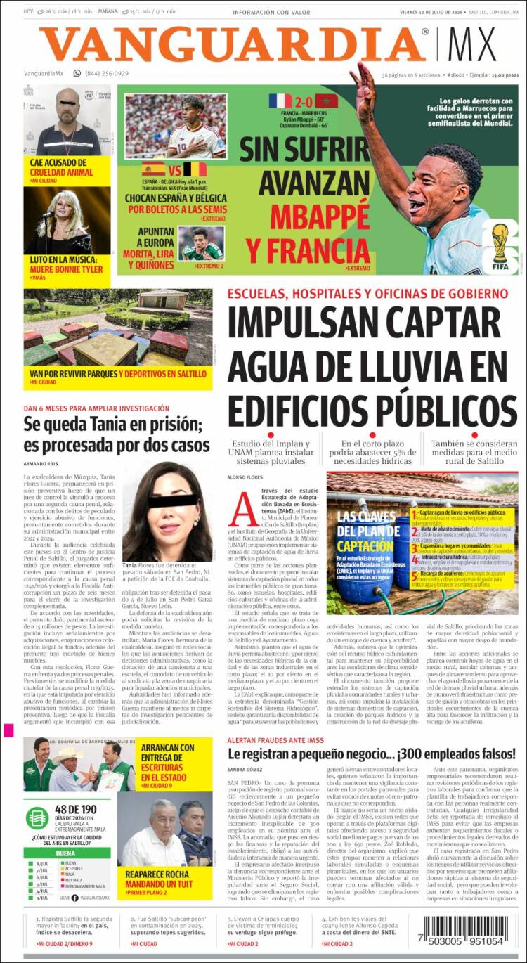 Portada de Vanguardia (M&eacute;xico)