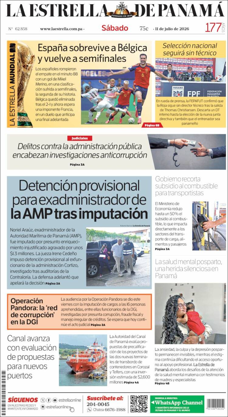 Portada de La Estrella de Panamá (Panam&aacute;)