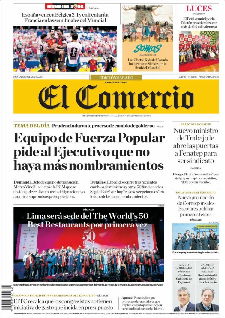 Portada de El Comercio (Per&uacute;)
